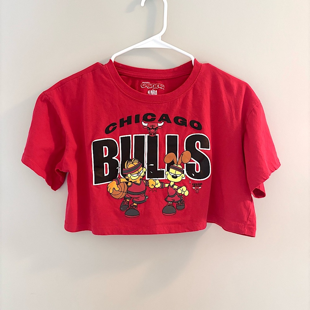 NBA X Garfield Red Chicago Bulls Crop Top Graphic T-shirt XS